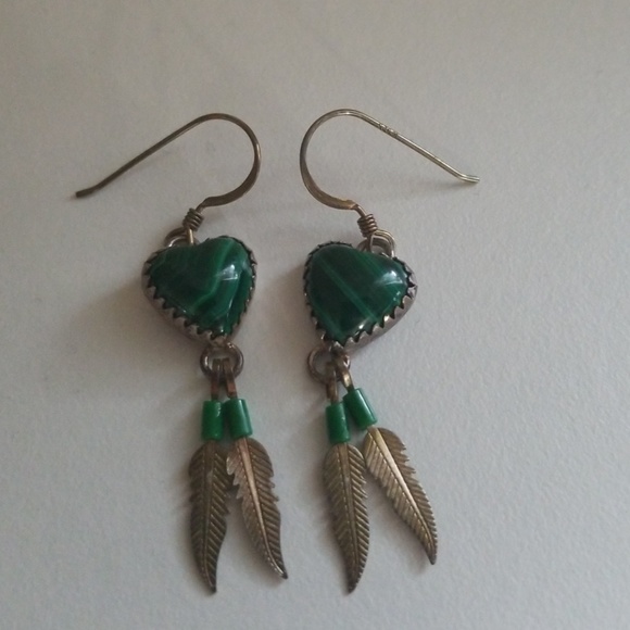 Jewelry - Sterling Malachite love earrings